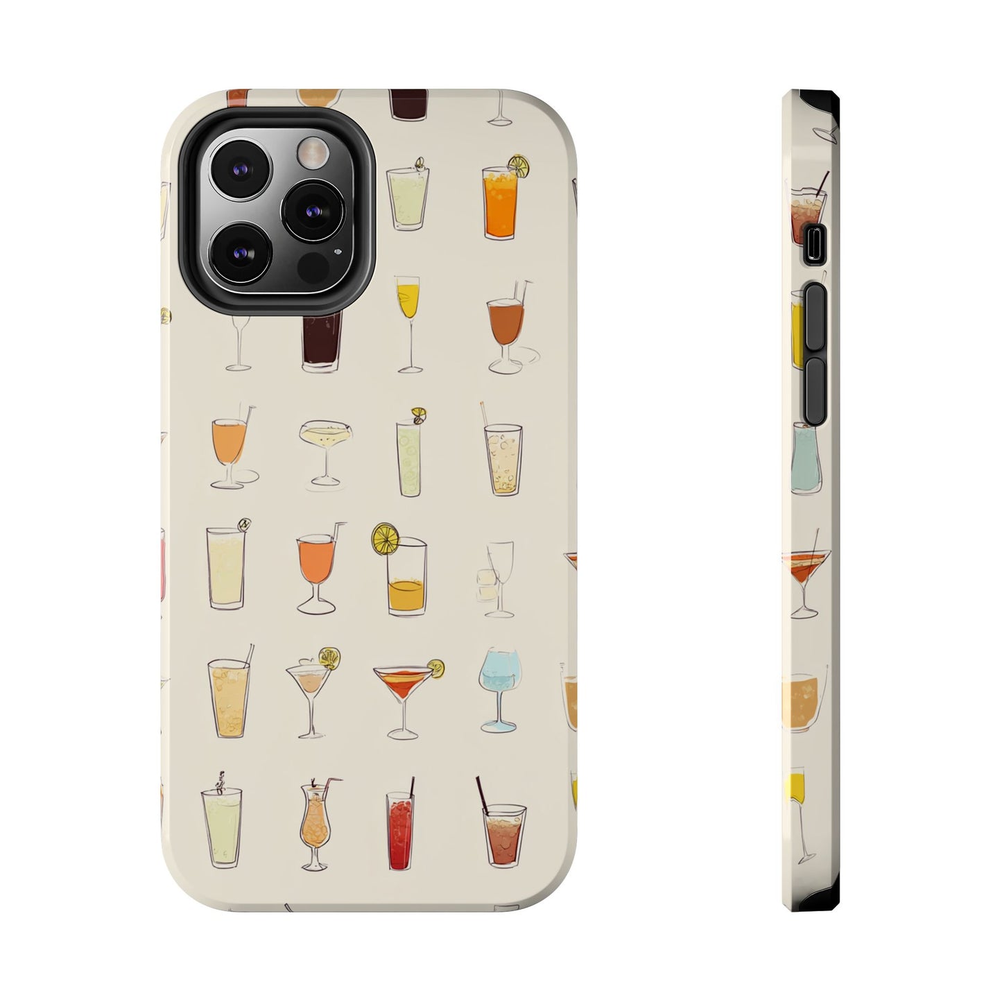 Cocktail Martini Wine Pattern Tough Phone Case — Colorful Drinks Design for Bar Lovers