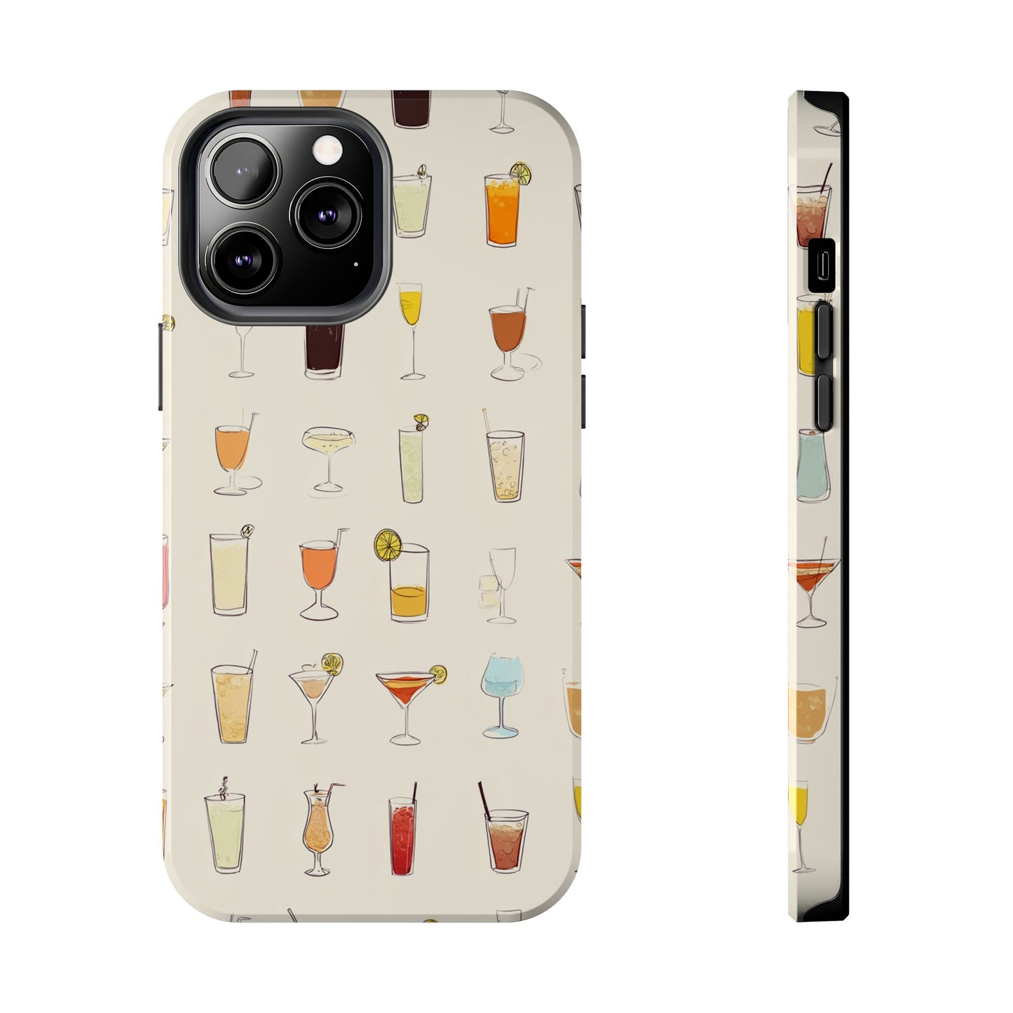 Cocktail Martini Wine Pattern Tough Phone Case — Colorful Drinks Design for Bar Lovers