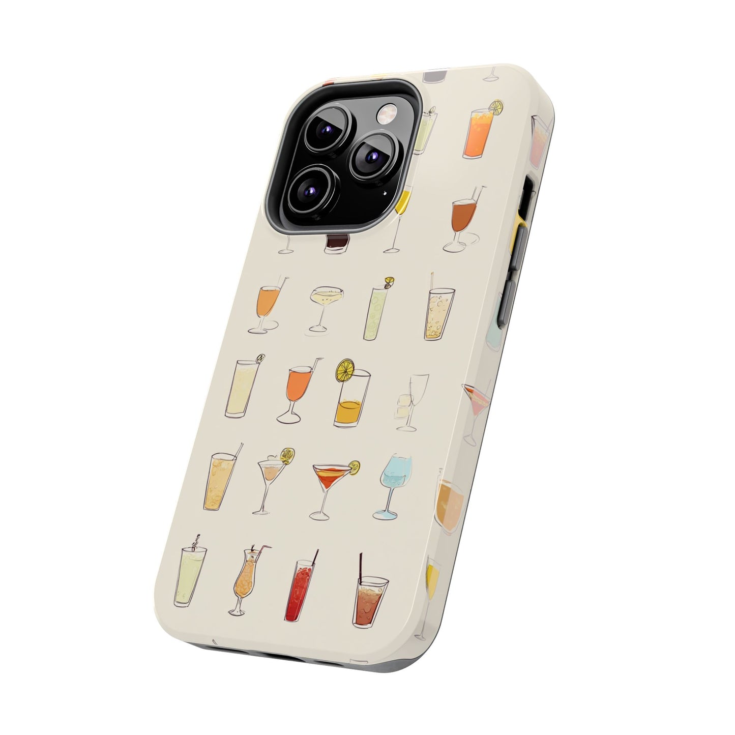 Cocktail Martini Wine Pattern Tough Phone Case — Colorful Drinks Design for Bar Lovers