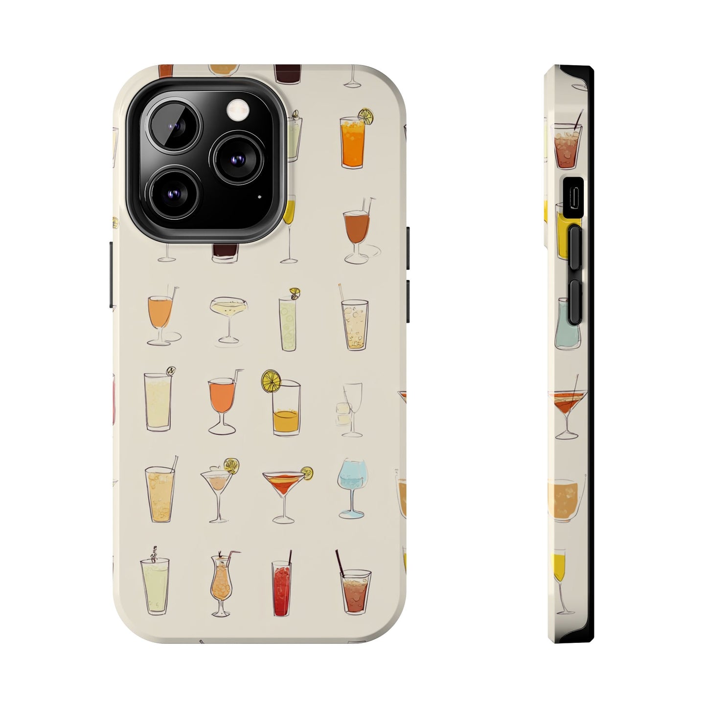 Cocktail Martini Wine Pattern Tough Phone Case — Colorful Drinks Design for Bar Lovers