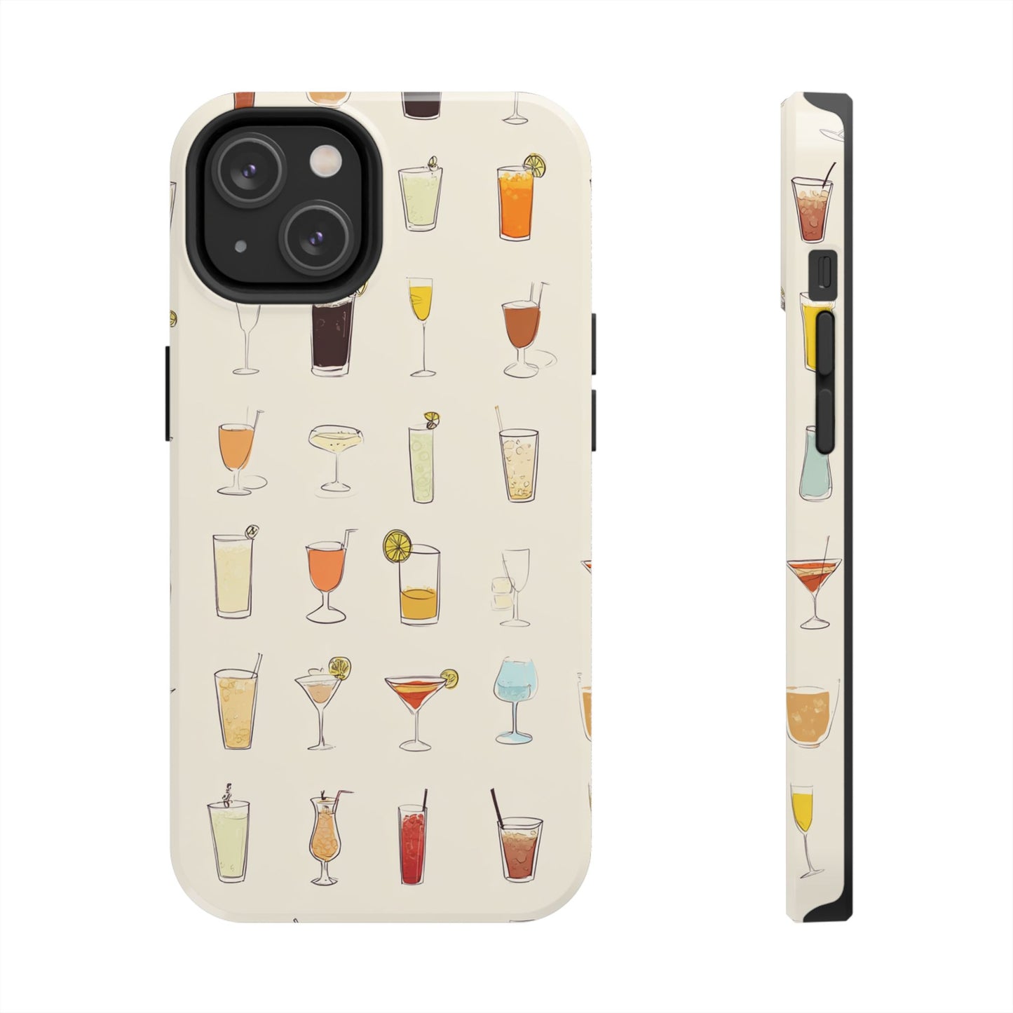 Cocktail Martini Wine Pattern Tough Phone Case — Colorful Drinks Design for Bar Lovers