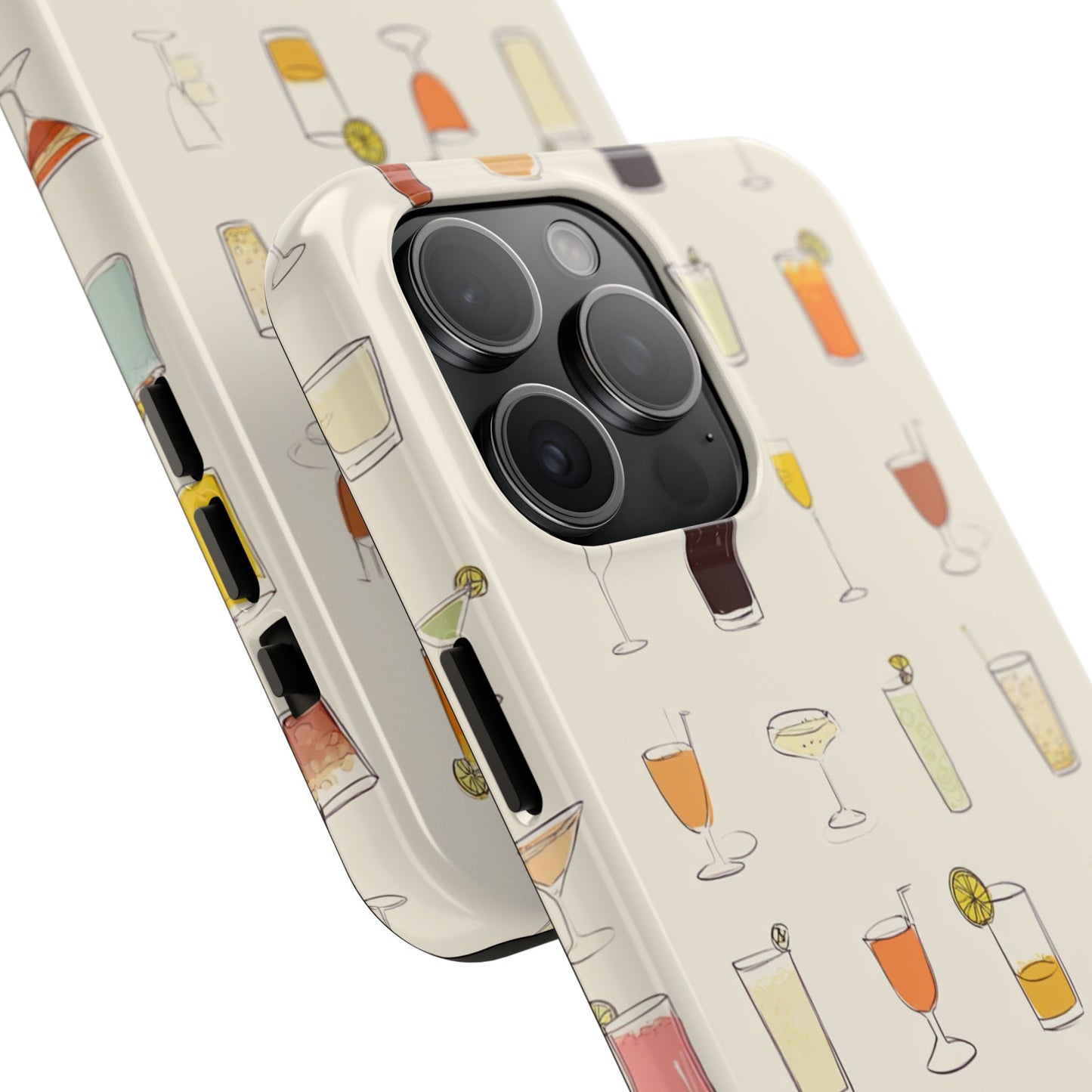 Cocktail Martini Wine Pattern Tough Phone Case — Colorful Drinks Design for Bar Lovers