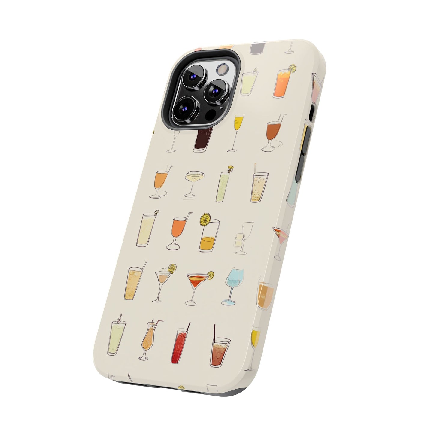 Cocktail Martini Wine Pattern Tough Phone Case — Colorful Drinks Design for Bar Lovers
