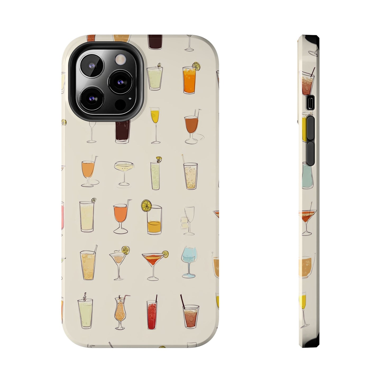 Cocktail Martini Wine Pattern Tough Phone Case — Colorful Drinks Design for Bar Lovers