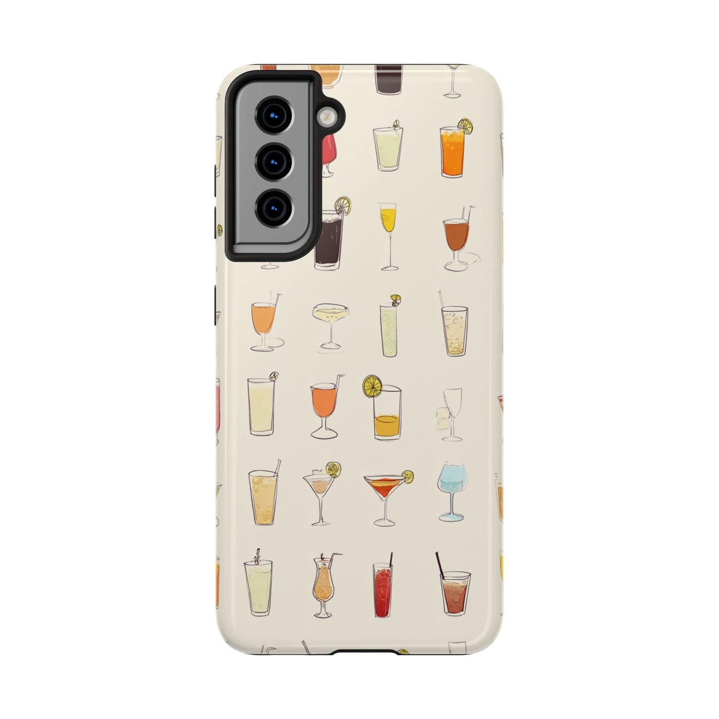 Cocktail Martini Wine Pattern Tough Phone Case — Colorful Drinks Design for Bar Lovers
