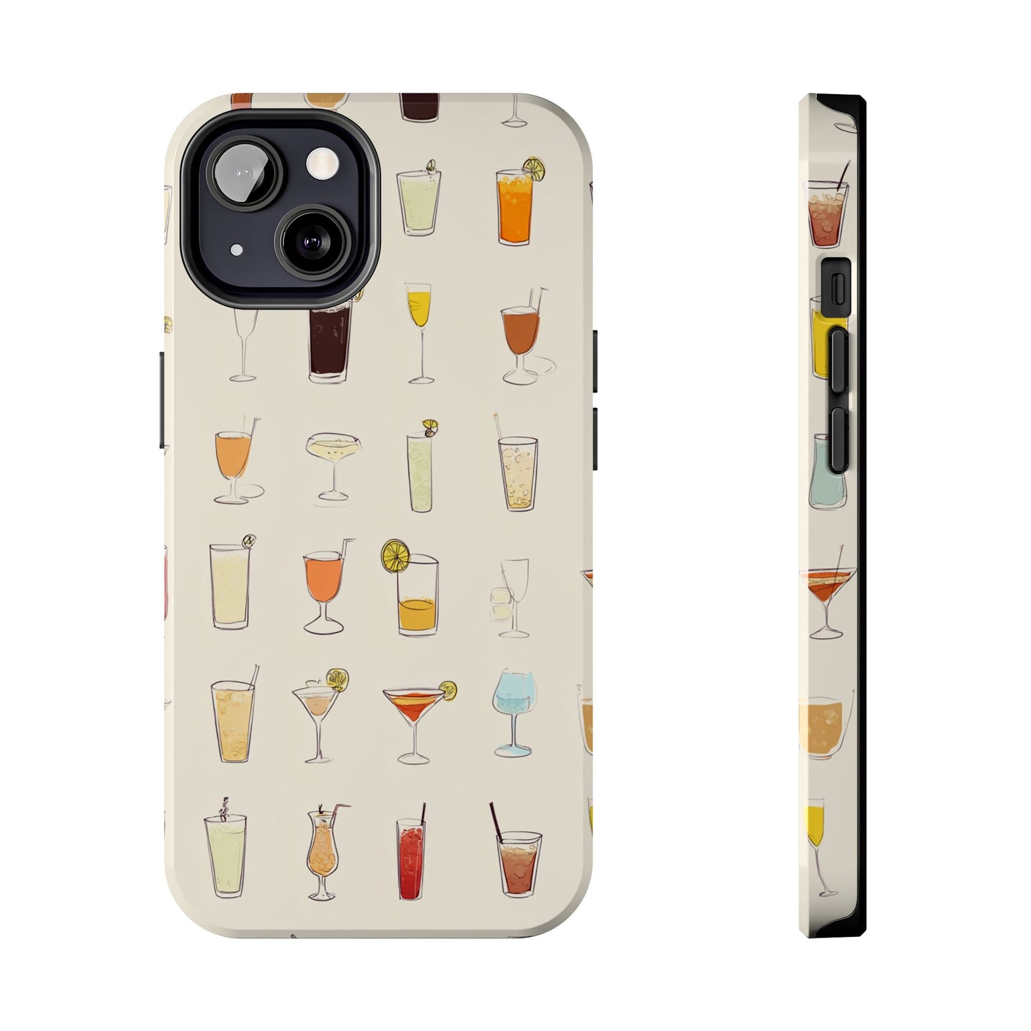 Cocktail Martini Wine Pattern Tough Phone Case — Colorful Drinks Design for Bar Lovers